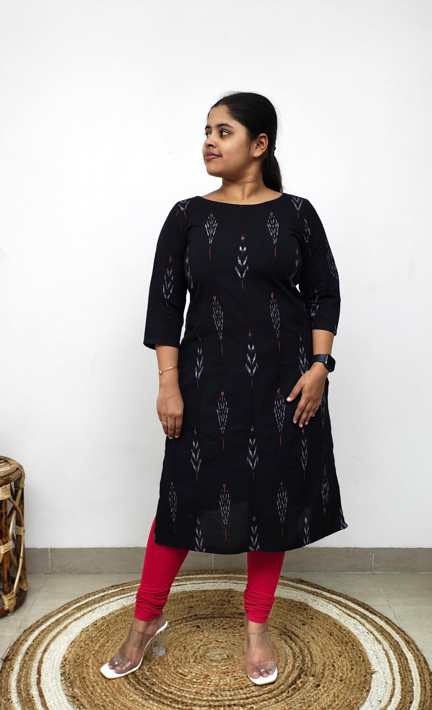 Black & Red Ikat Kurti