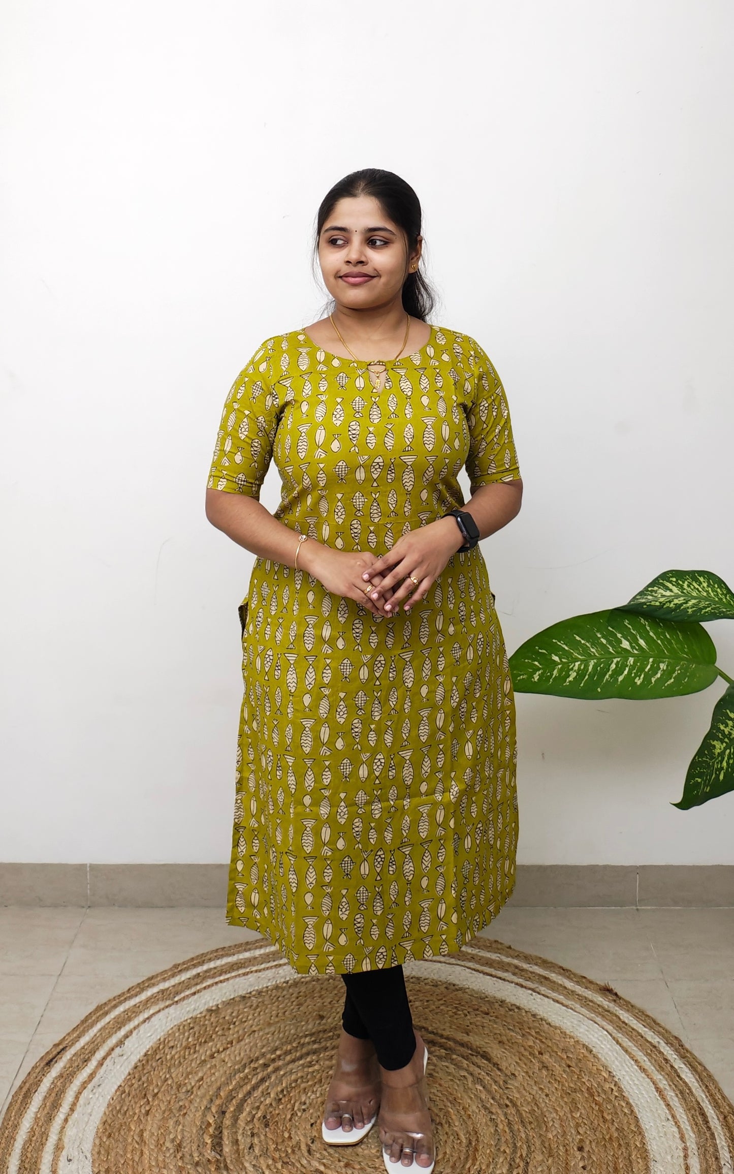 Cotton Print Kurti - Greeny Meengal