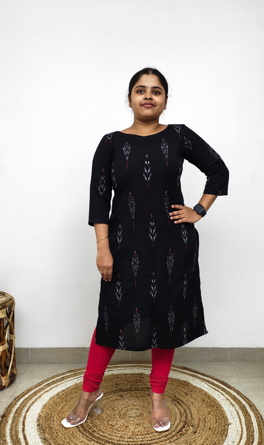 Black & Red Ikat Kurti