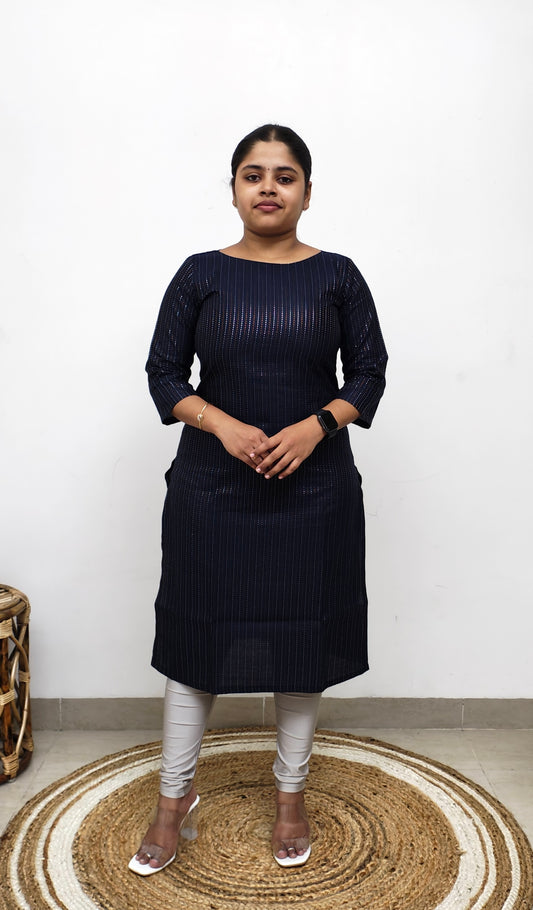 Midnight Blue Chanderi Kurti  - Boat Neck