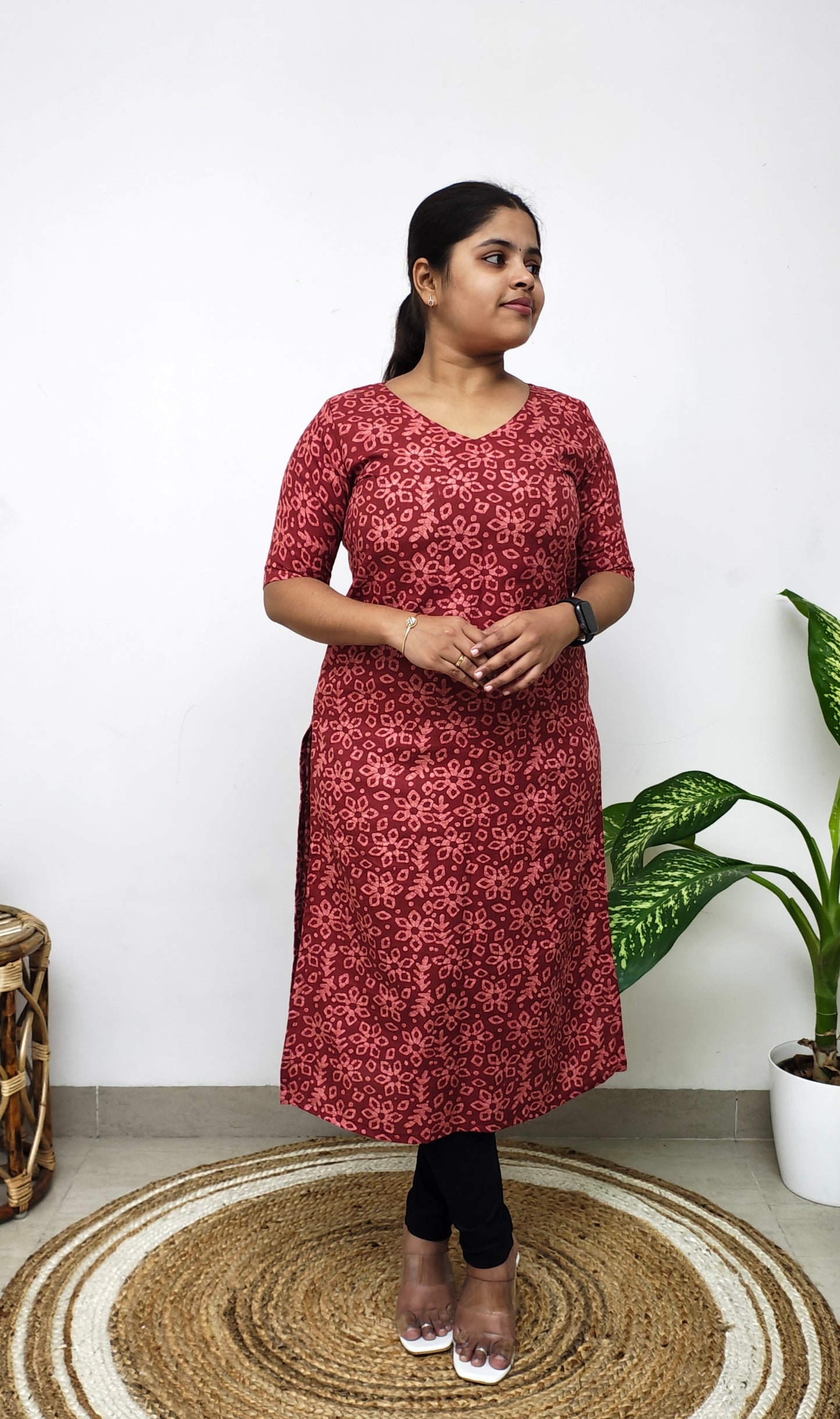 Cotton Print Kurti - Red Pookkal