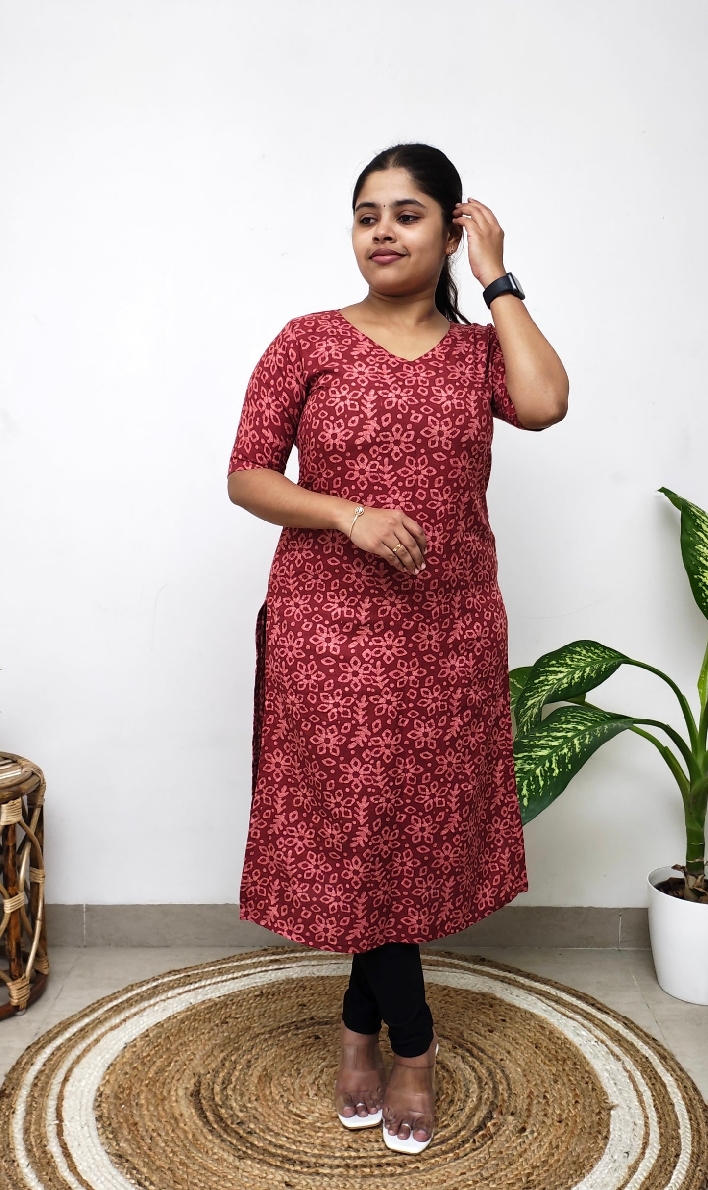 Cotton Print Kurti - Red Pookkal