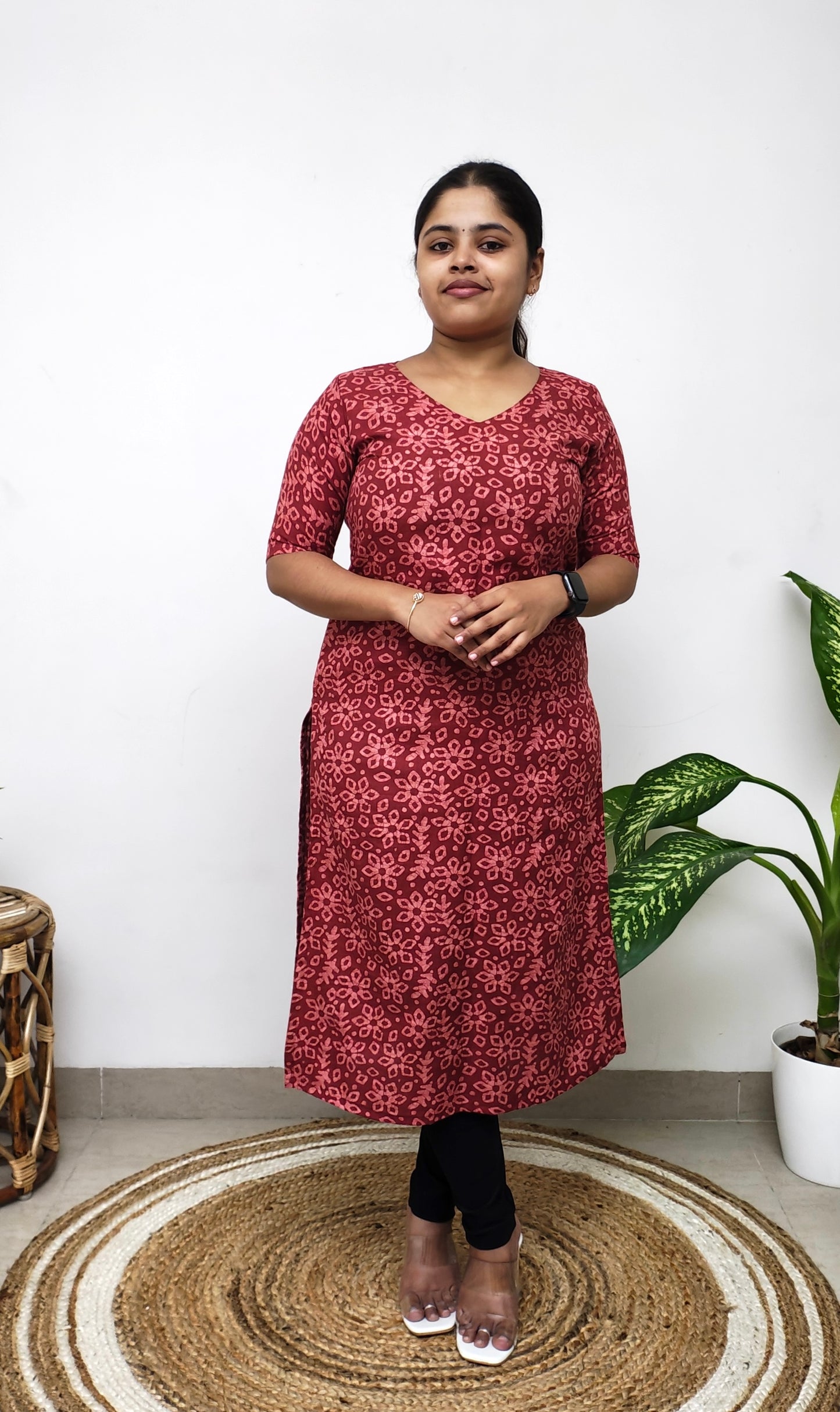 Cotton Print Kurti - Red Pookkal
