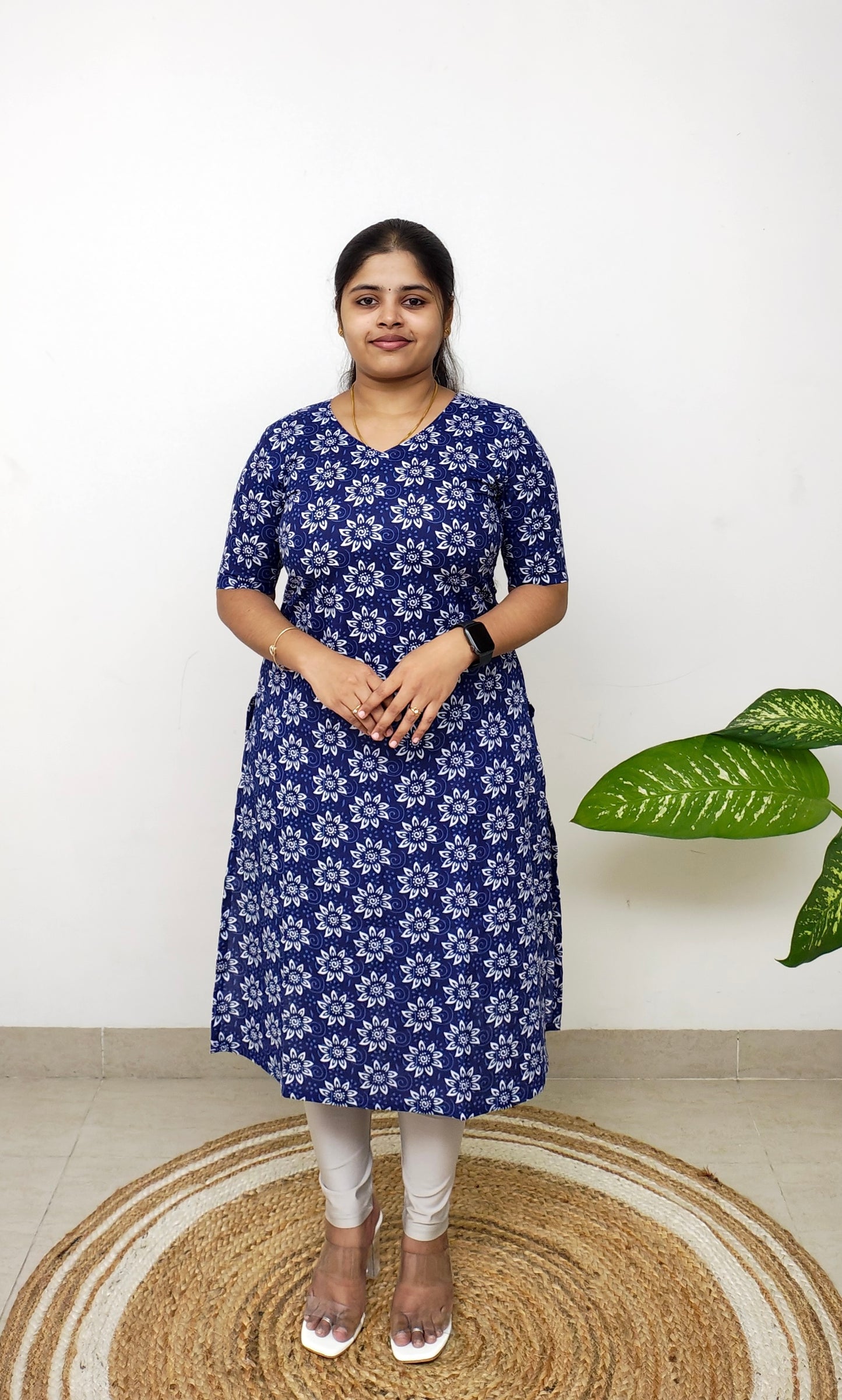 Cotton Print Kurti - Indigo Pookkal