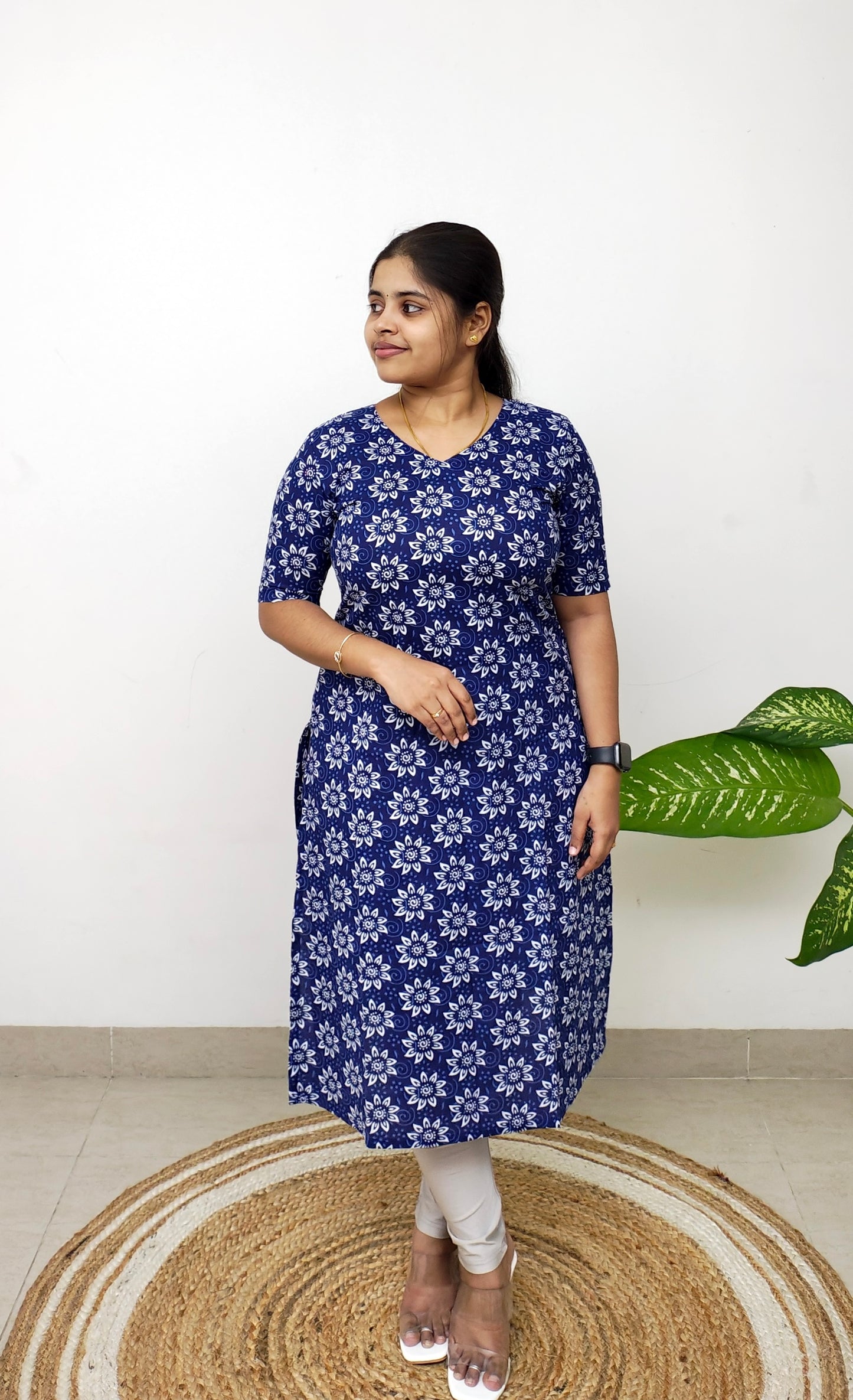 Cotton Print Kurti - Indigo Pookkal